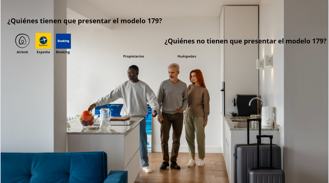 propietario enseñando su vivienda a huespedes